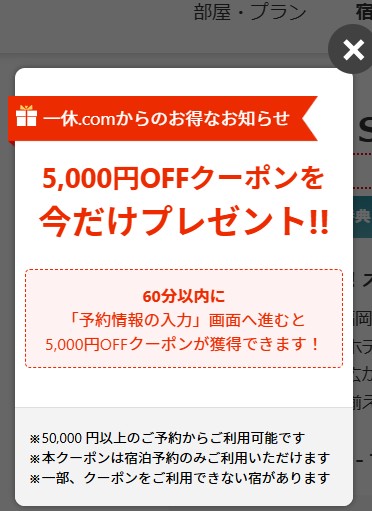 一休5000円クーポン