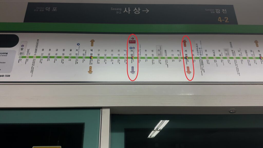 釜山地下鉄2号線沙上駅の案内図