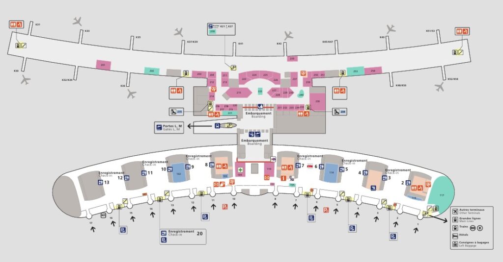 シャルルドゴール空港ターミナル2EゲートKのMAP