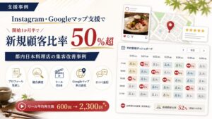 Instagram・Googleマップ支援開始1か月半で新規顧客比率50％超｜都内日本料理店の集客改善事例